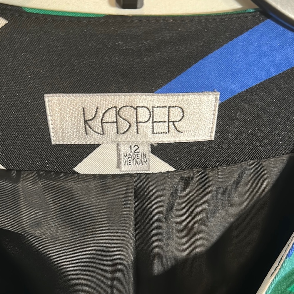 Kasper Green and Blue Blazer with Bold Geometric Pattern - Picture 8 of 8